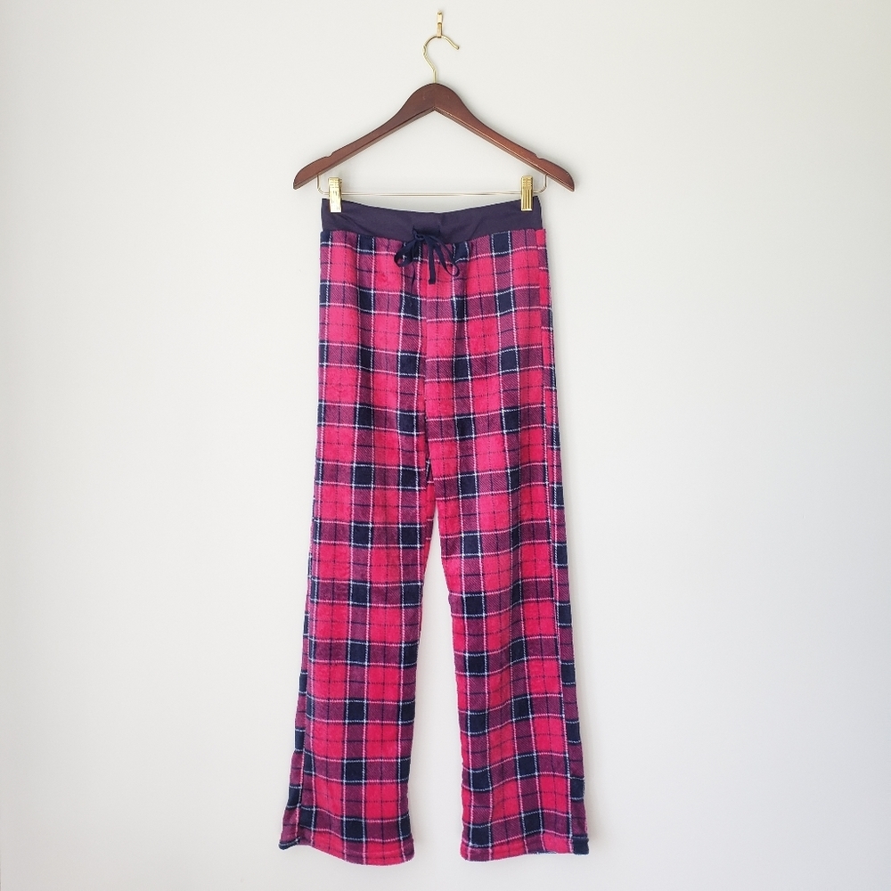 Plush Pink Plaid PJ Pajama Lounge Pants S
